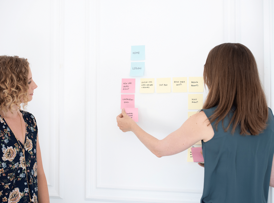 ux user flow exercise with sticky notes