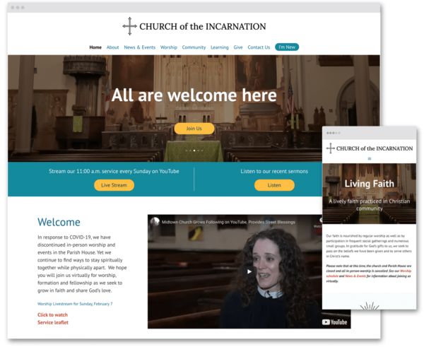 Church of the Incarnation website desktop and mobile screenshot