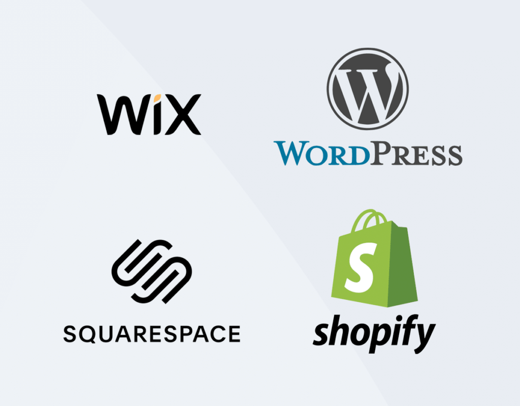 wix, squarespace, wordpress, shopify logos