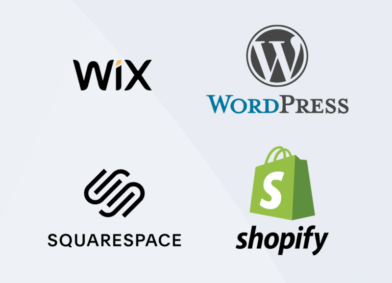 wix, squarespace, wordpress, shopify logos