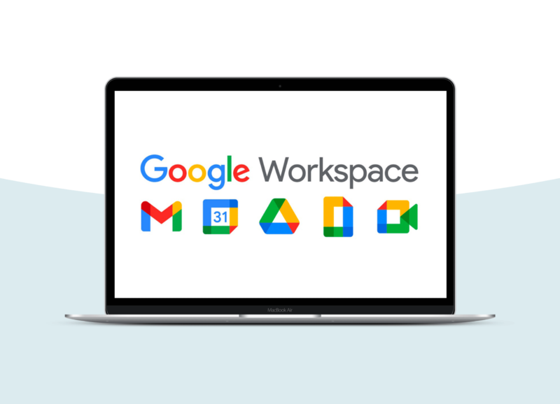 Icons for different Google Workspace options on a laptop screen