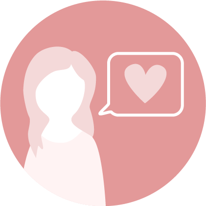 Woman with a speech bubble containing a heart