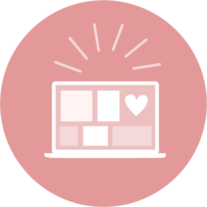 Laptop open with a custom website builder's content blocks on the screen and a heart